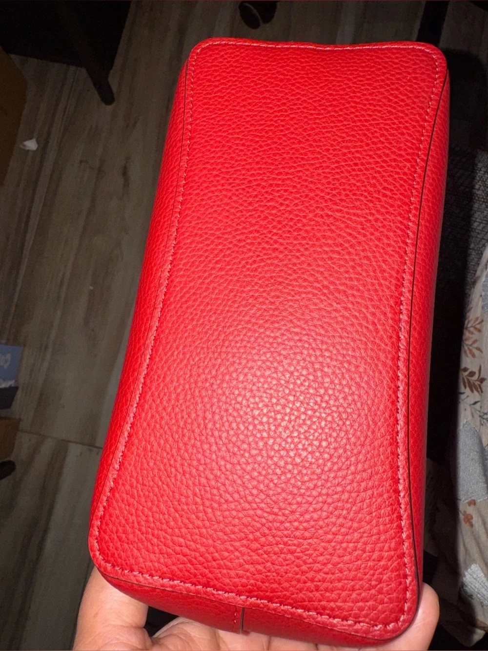 Coach Red Pebbled Leather Shoulder Tote with Gold Hardware Strap not included.
